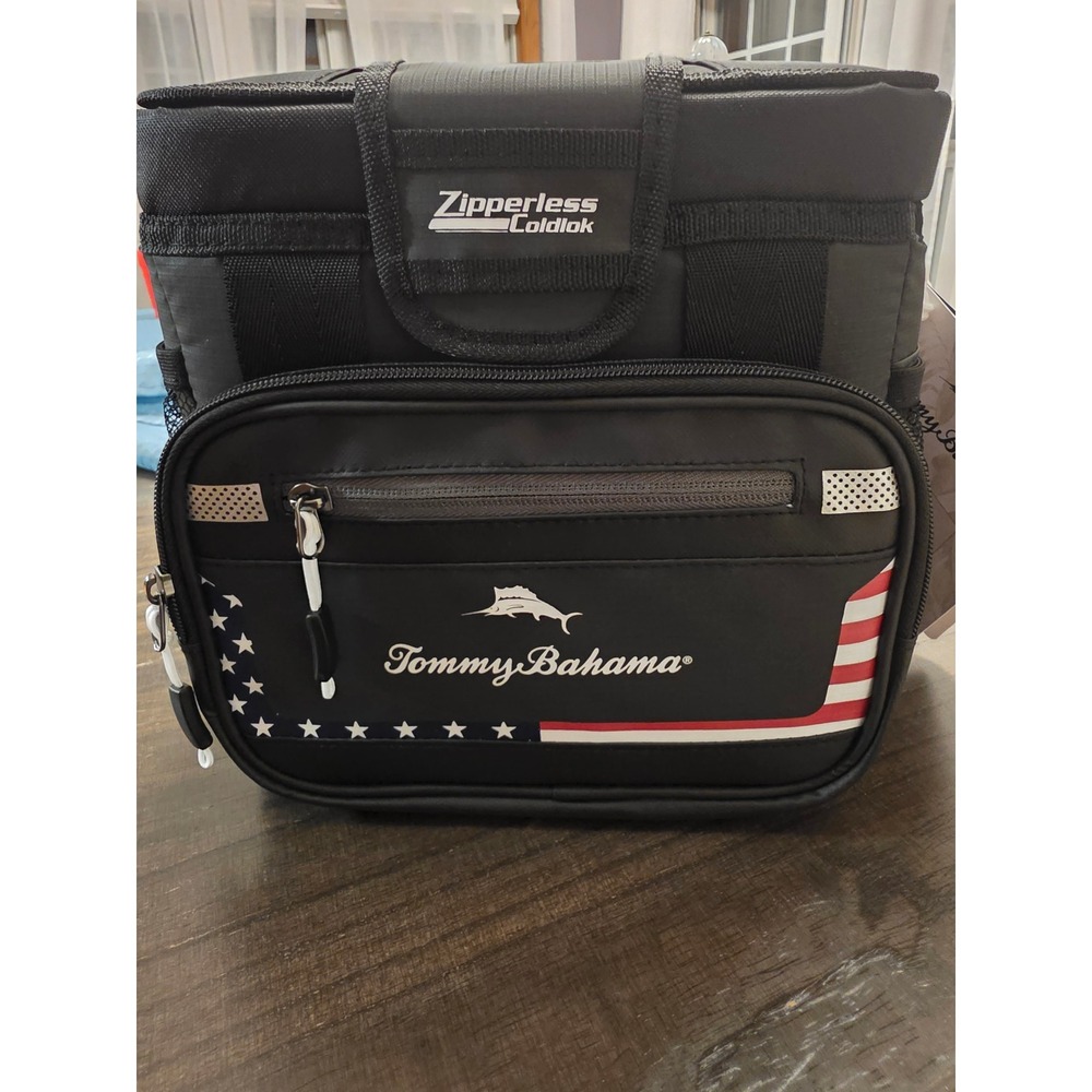 Tommy Bahama Zipperless Coldlok 9 Can Lunch Box Cooler American Flag Black NWT